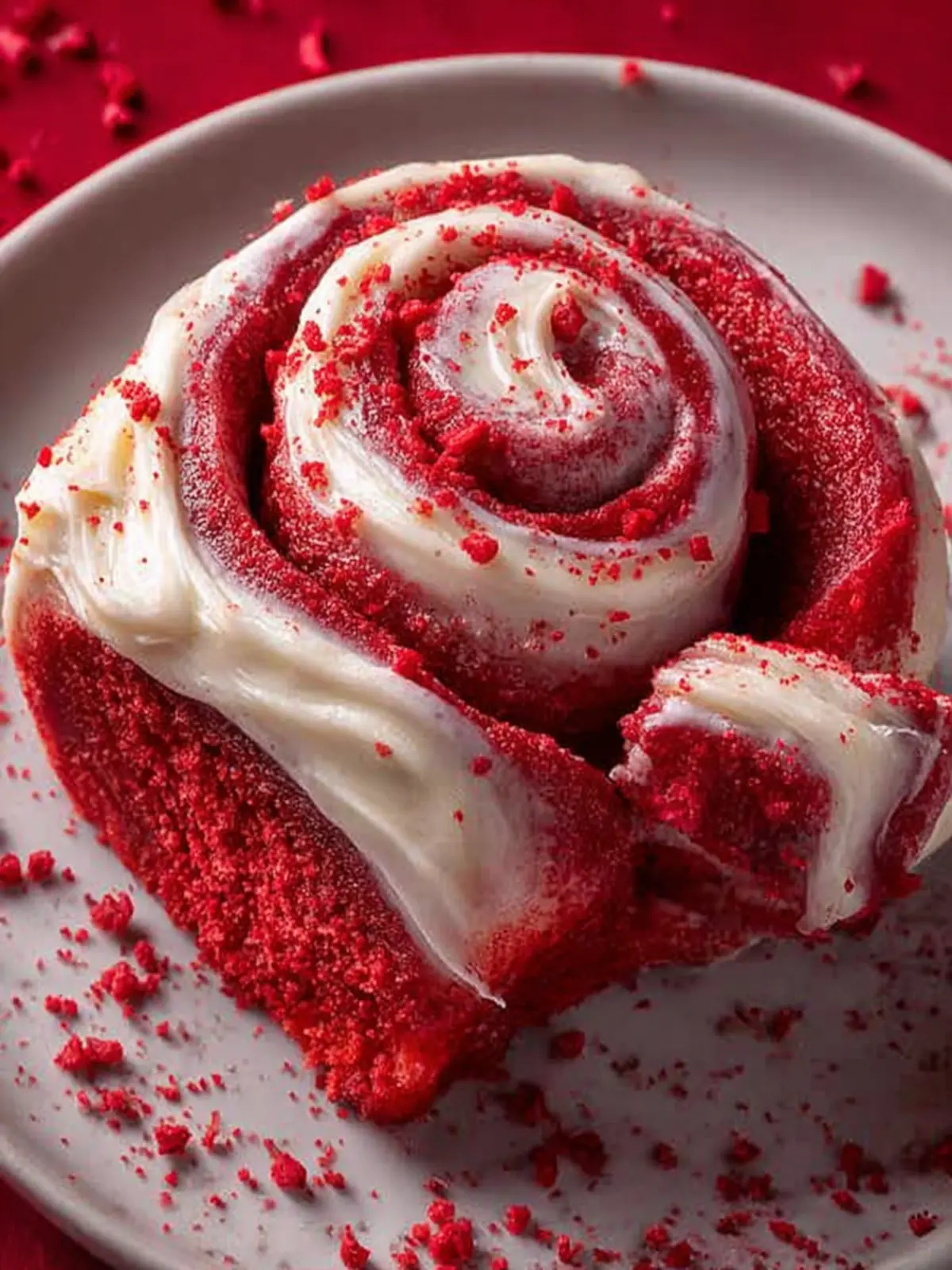 Red Velvet Cinnamon Rolls with Cream Cheese Frosting First Image